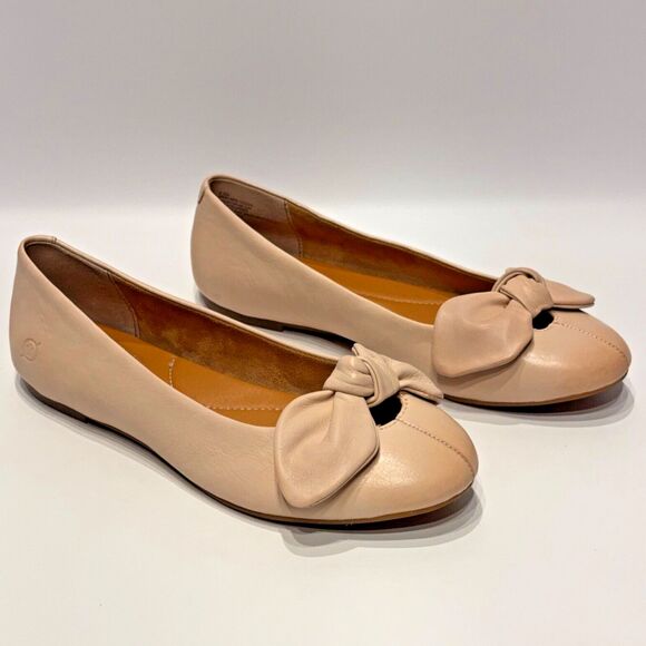 Born Anah Pinkish Tan Leather Ballet Flats With Bows Women’s Size 6.5M - Picture 2 of 14